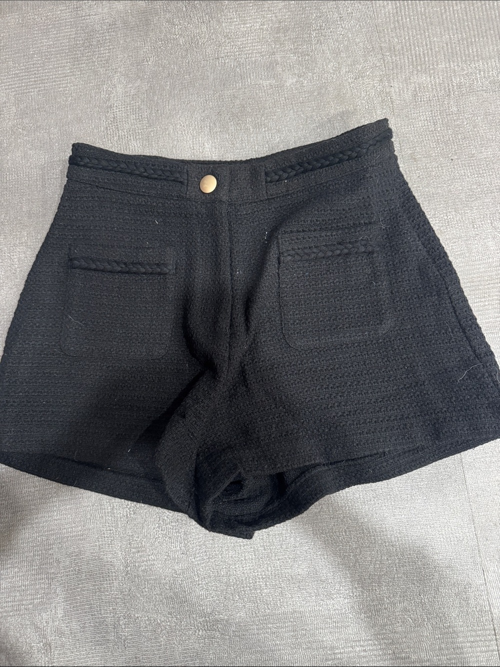 Easy Clothes high-Waist Textured Black Women's Shorts with Front Pockets Medium